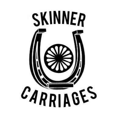 Logo with horseshoe and wheel, reading 'Skinner Carriages'.