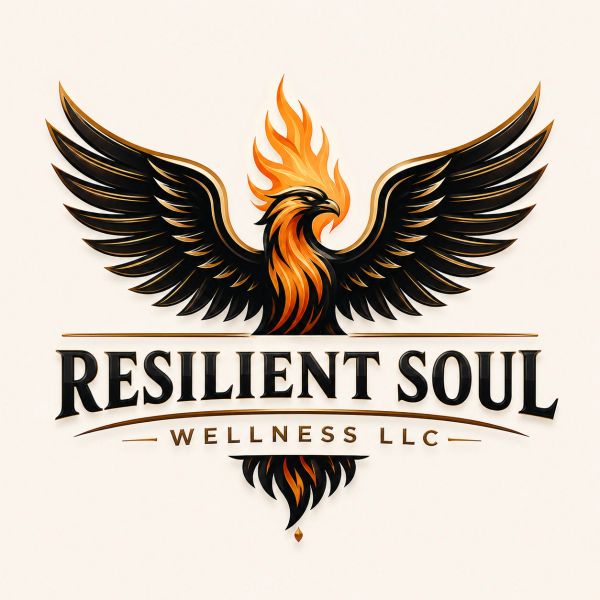 Logo of a fiery phoenix with the text 'Resilient Soul Wellness LLC'.