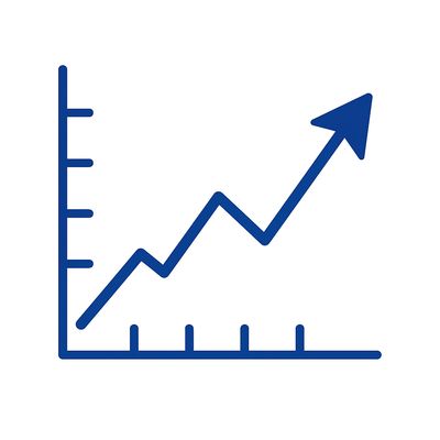 A blue upward trending line graph on a white background.