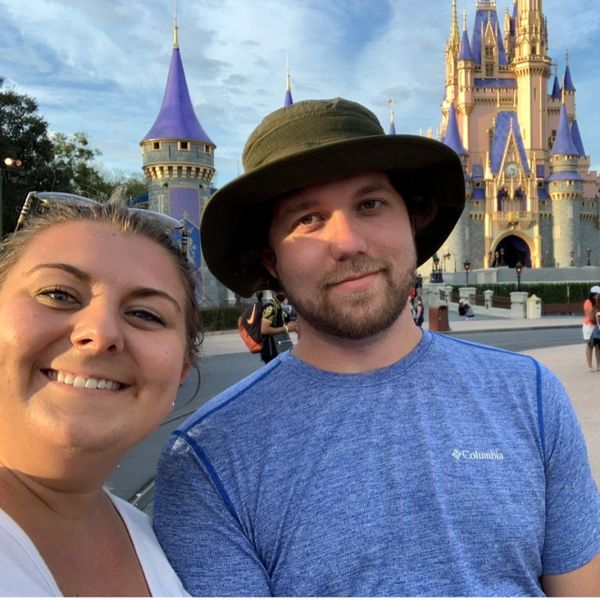 FTP Travel Specialist Carly with husband at Magic Kingdom in Walt Disney World. 