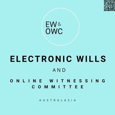 Torquoise white ad black brand of EWOWC promoting change to create online witnessing laws