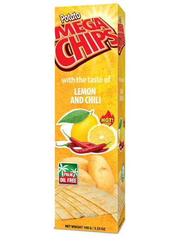 potato mega chips with taste of  lemon and chili, the sour spicy taste