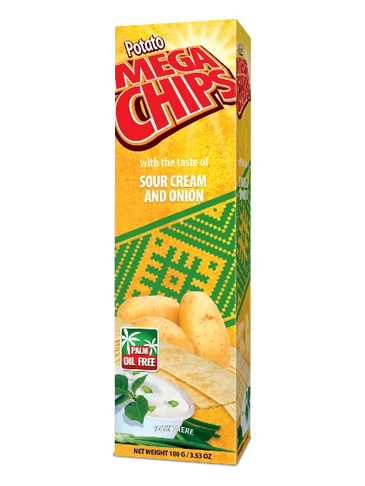 potato mega chips with taste of sour cream and onion