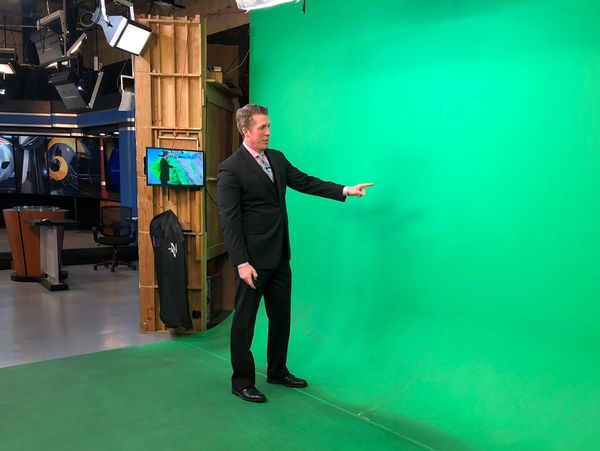 Presenting the weather forecast in the studio, February 2019.