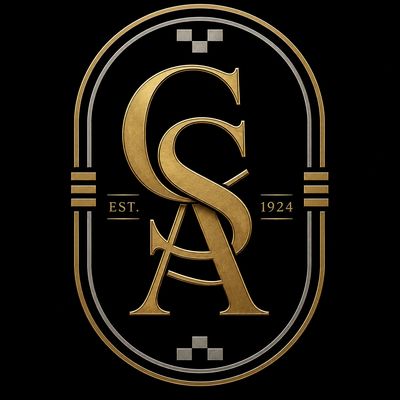 Elegant gold CSA logo with establishment year 1924 on black background.