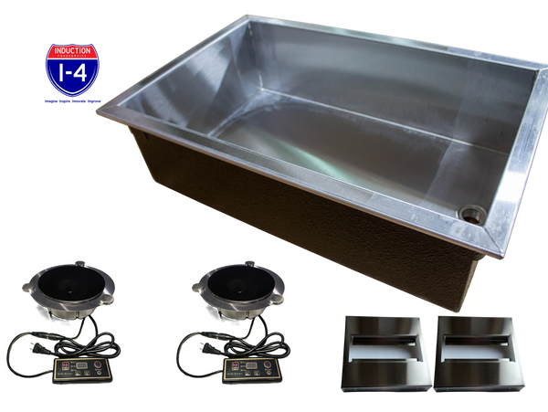 Double Drop-In Induction-Powered Drop-In Hot Food Well with Buffet Burners Units and control housing