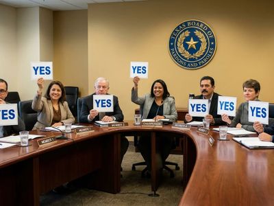 A group votes unanimously 'YES' in a board meeting at Texas Board of Pardons and Paroles.