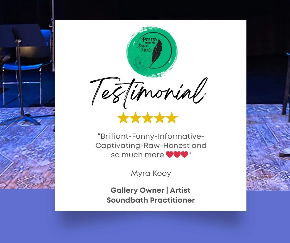 Testimonial praising poetry with a five-star rating.