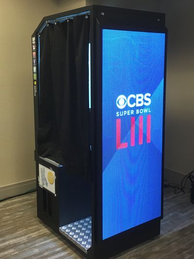 Photo booth with CBS Super Bowl LIII display.