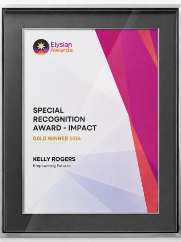 Award plaque for Kelly Rogers, Gold Winner 2026.