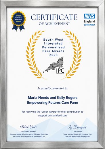 Certificate of Achievement for Maria Needs and Kelly Rogers from NHS South West.