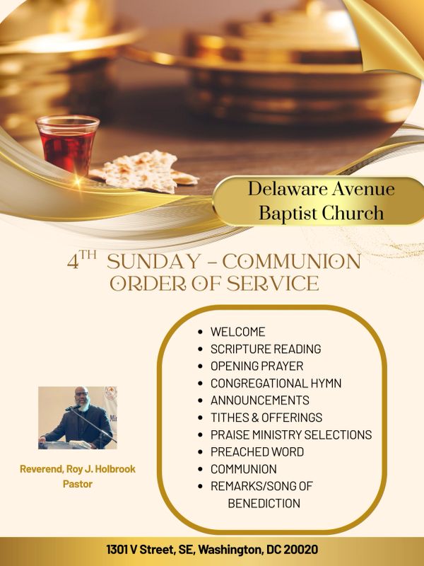 Communion Sunday service order at Delaware Avenue Baptist Church.