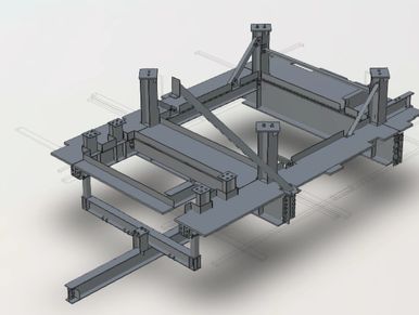 3D model of a mechanical frame structure.
