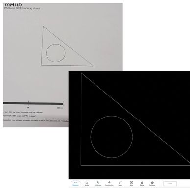 Technical drawing of a triangle with a circle inside.
