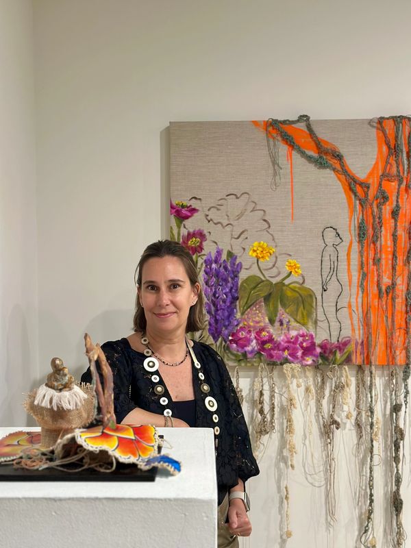 Installation of Pollinator Garden painting and sculpture.