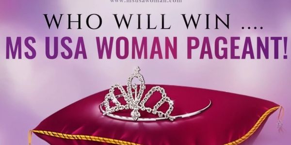 Announcement for Ms USA Woman Pageant with crown on pillow.