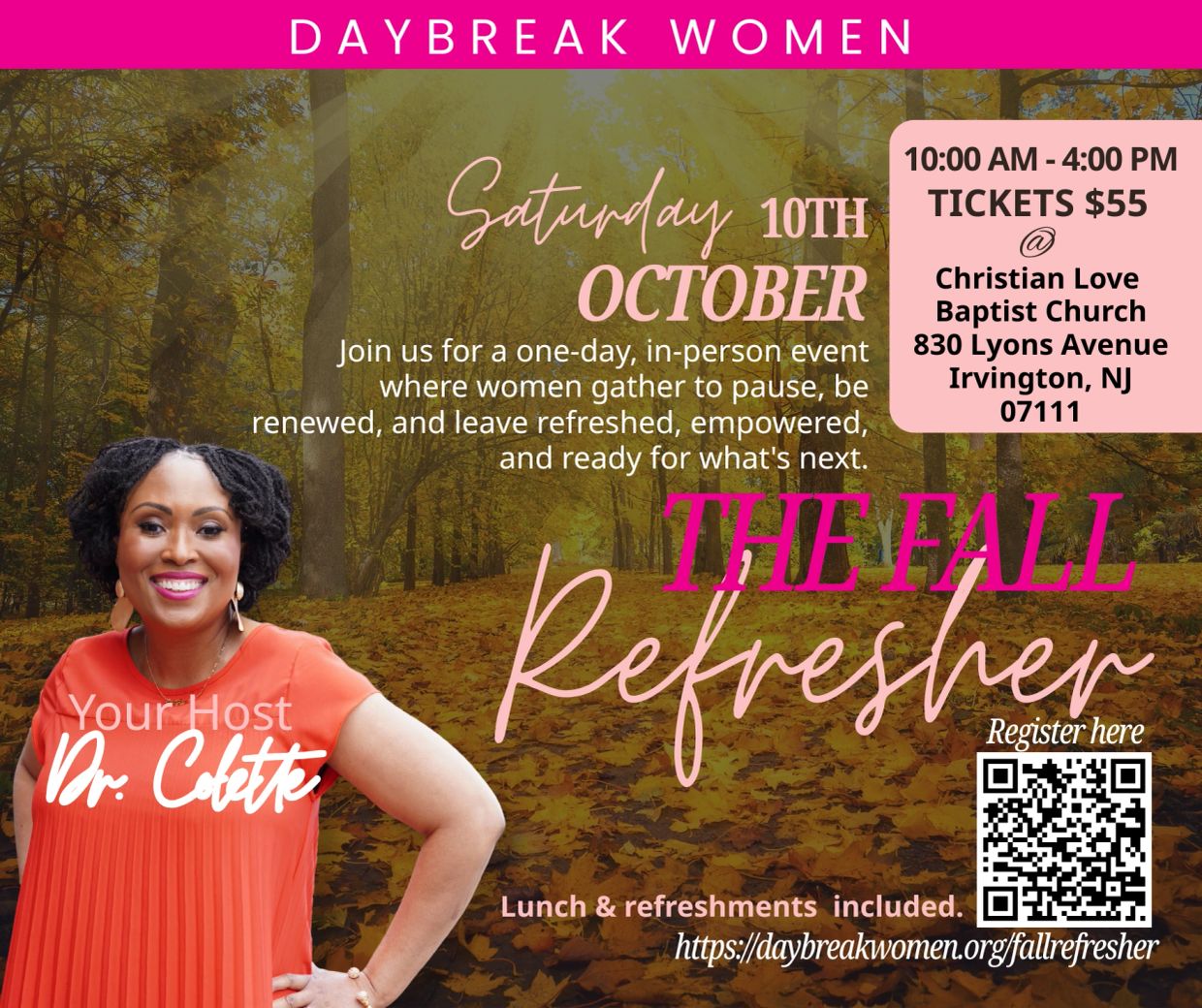 Fall refresher event hosted by Dr. Colette for women on October 10th.