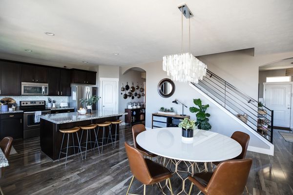 Modern Kitchen with Exposed Pots and Pans