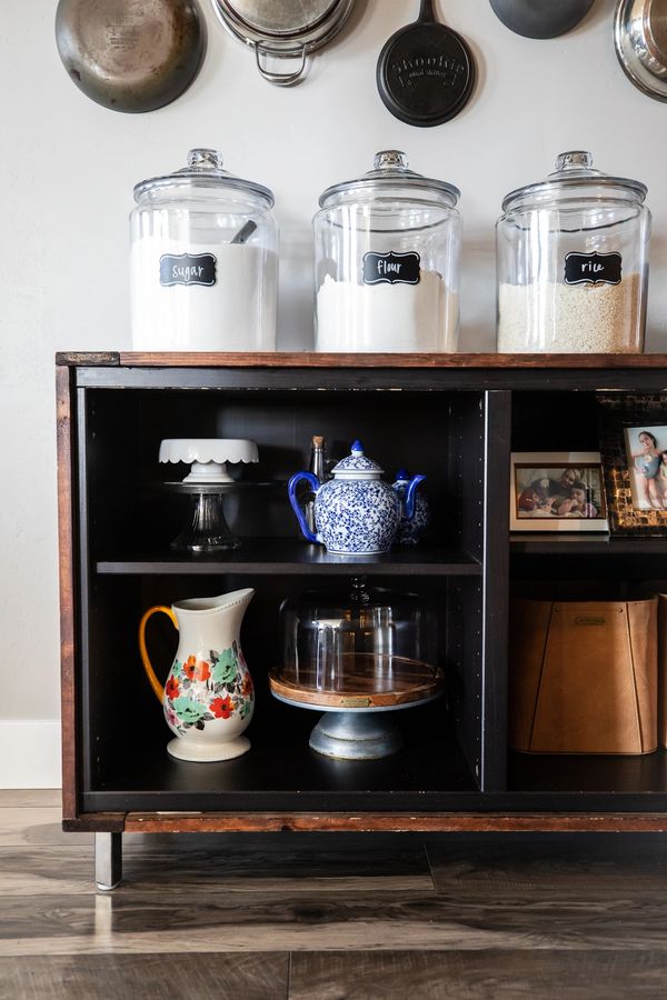 Baking Hutch with Pots and Pans Used in Decor