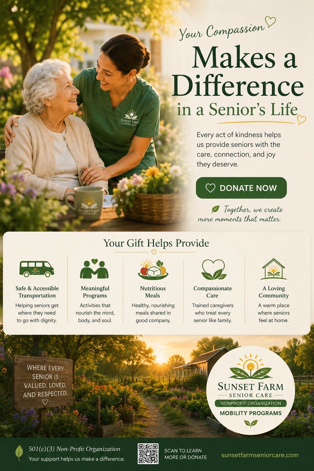 Caregiver supporting a senior with kindness and compassion.