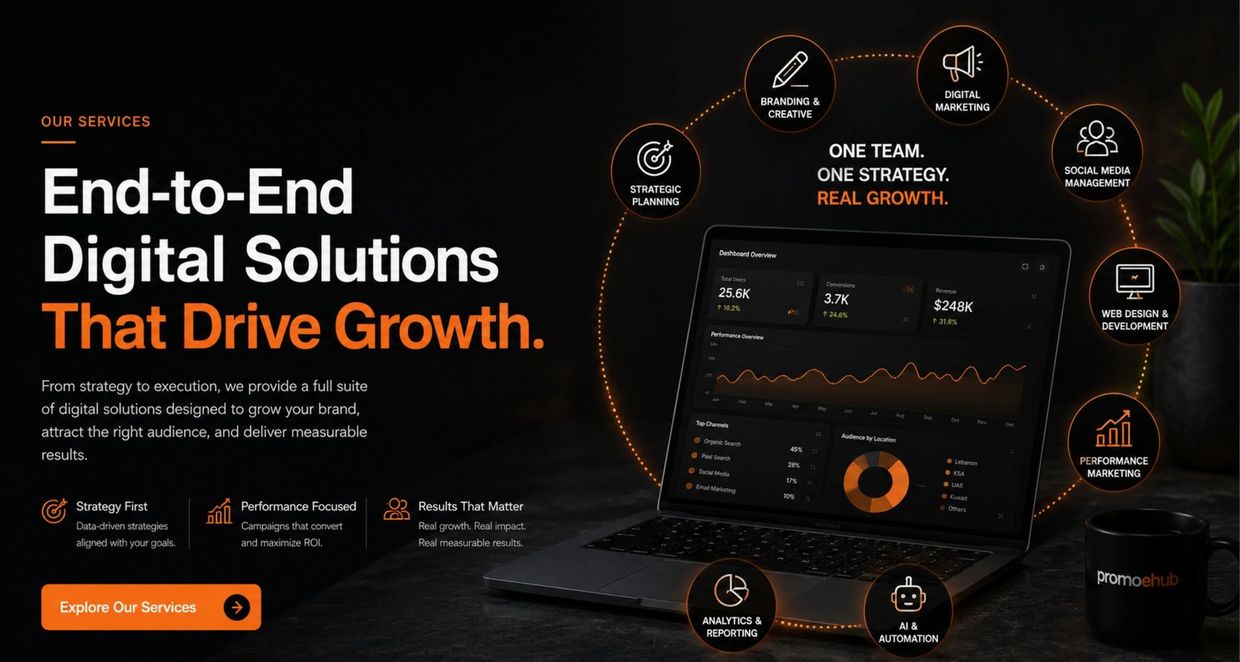 Promotional graphic for end-to-end digital growth solutions.
