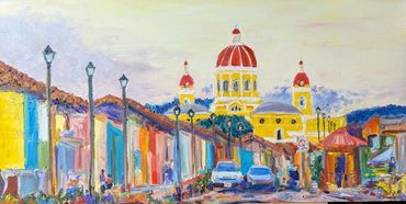 Immaculate Conception of Mary Cathedral Church Grenada Nicaragua Original Oil