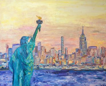 New York at Dusk Original Oil Painting