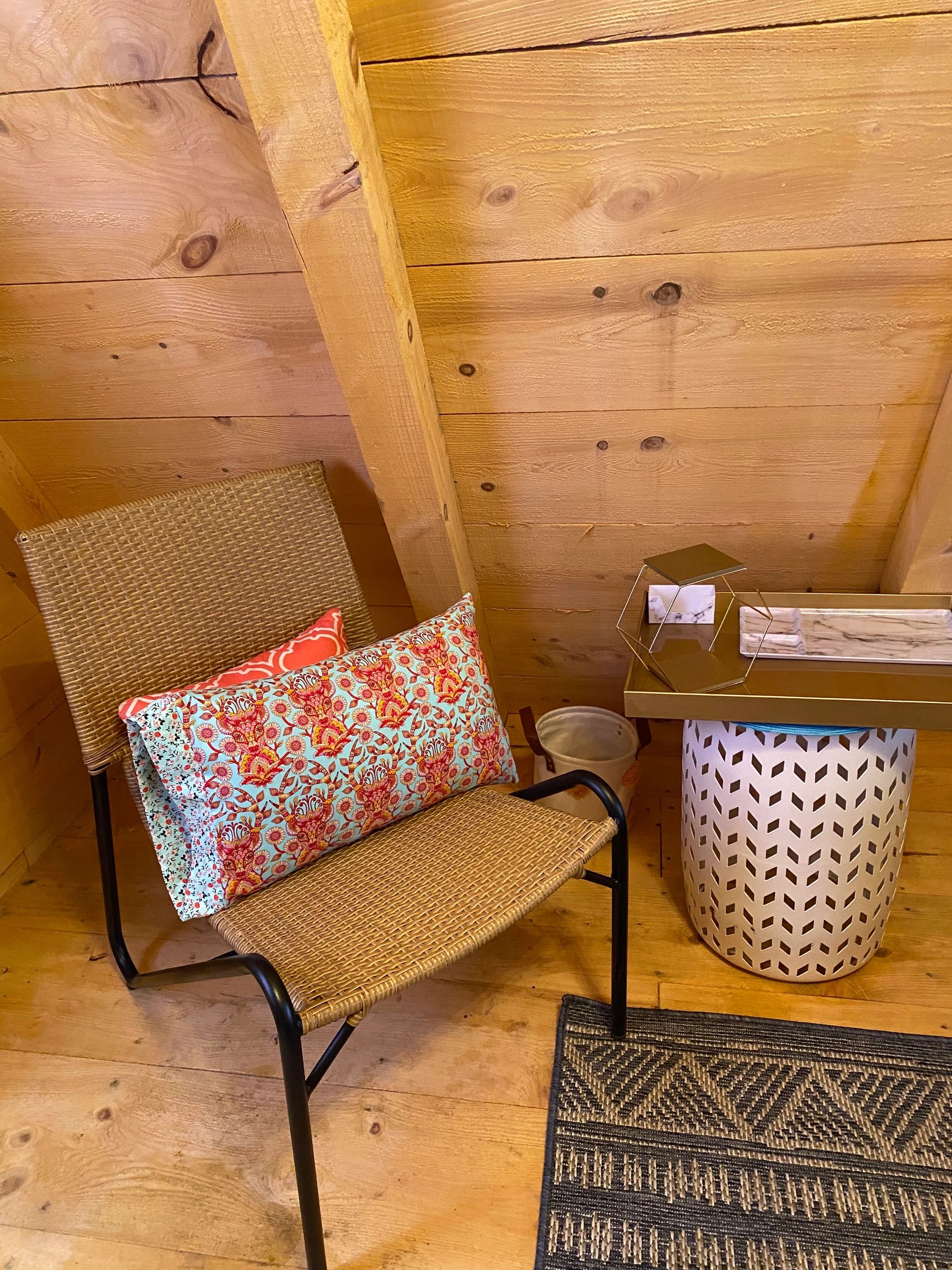 Inside cabin, small chair and table 