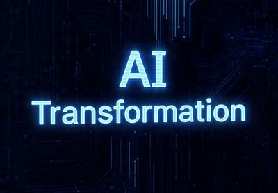 Image a blue lettering that says "AI Transformation"