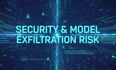 Image of light blue lettering that says "Security & Model Exfiltration Risk" & blue tech background
