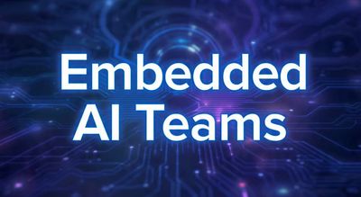 Image that says "Embedded AI Teams" over a blue & purple high tech background