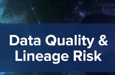 Image that says "Data Quality & Lineage Risk" one a blue high tech background