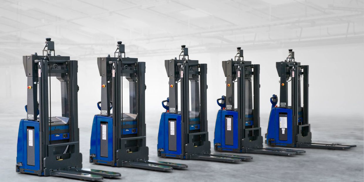 Five Automated Guided Vehicle (AGV) Pallet Handling systems