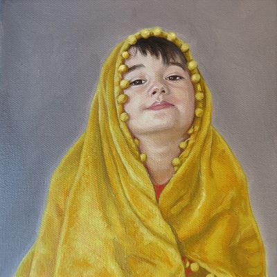 My stepson, Sam. Acrylic and oil on wood. 2024