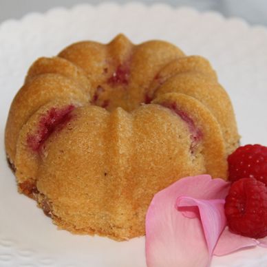 Raspberry-Rose Bundtlet on white plate