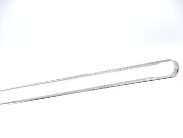 Close-up of a stainless steel tweezer on white background.