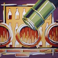 'Bottle and Barrels' by Damon Navari - Acrylic and Latex on Canvas