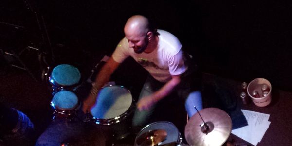 Drummer, Damon Navari performing live from above.