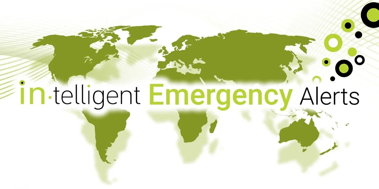 World map background with 'intelligent Emergency Alerts' text.