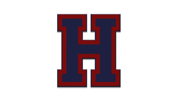 Block letter H in dark blue with a red outline.