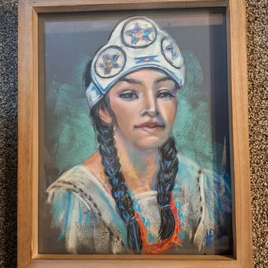 pastel portrait of a Taos Pueblo Woman by Victoria park.