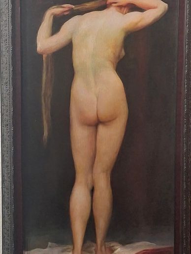 oil painting of the back of a naked woman standing by artist Sheila O'malley.