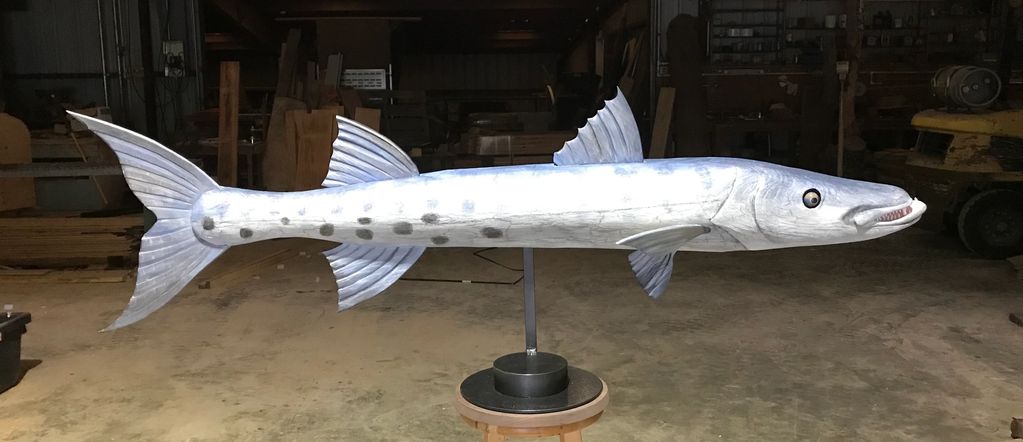 Barracuda 6 feet long made of cypress by Mitch Kilgore of I Fish in Trees.  ifishintrees.com
