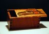 A classic Nothwest Native American Raven carved into this Mahogany box.  It's sliding lid indexes closed so the carved texture lines up.