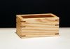 A simple Ash and Walnut box with a rebated lid. The splines in the corners reinforce the joint as well as make a decorative accent. 6" x 3-3/4" x 3"