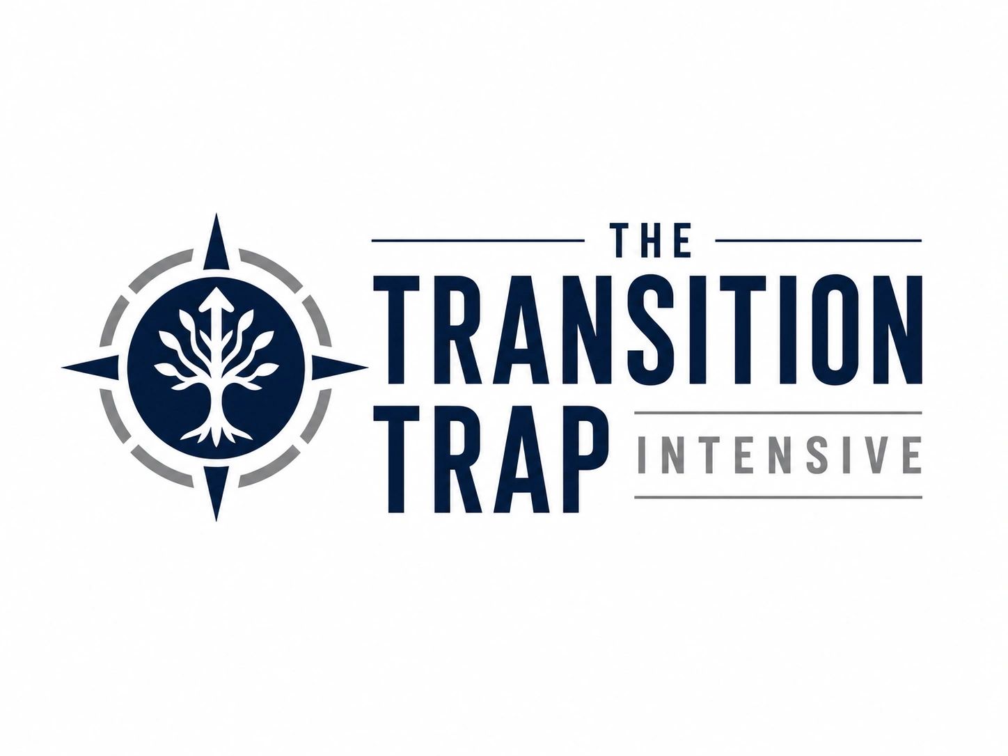 Logo for The Transition Trap Intensive featuring a compass and tree symbol.