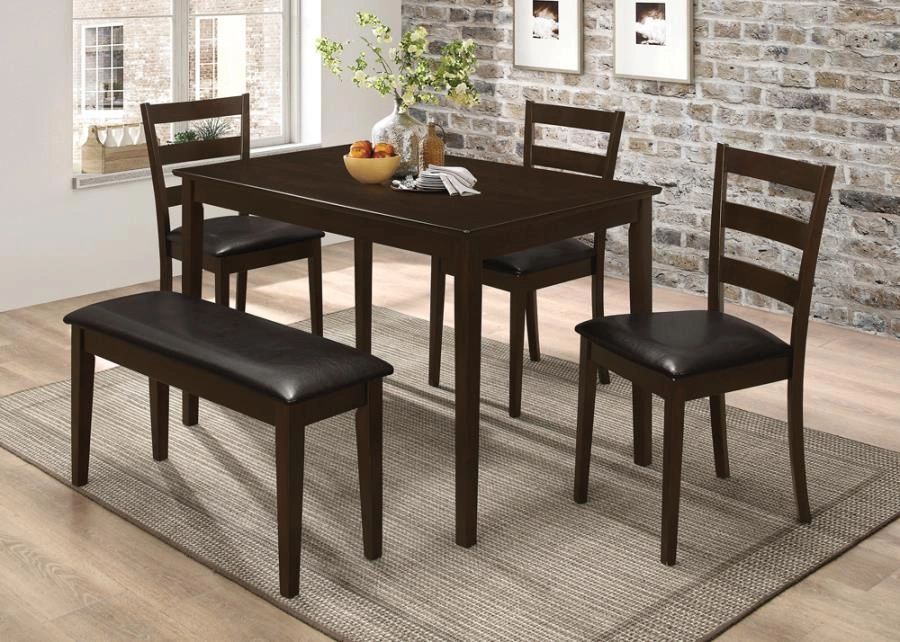 5piece Dining Set with Bench in Dark Brown