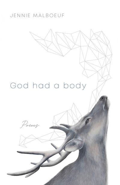 Book cover of 'God had a body' with a geometric deer illustration.