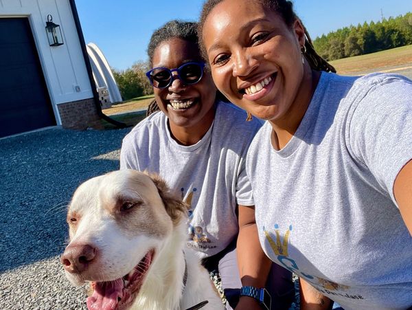 Elsie's Pet Palace owners Elise and Regina with Eddie after a pawdicure