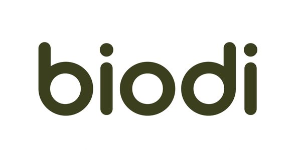 Logo with the word 'biodi' in rounded, dark green font on white background.